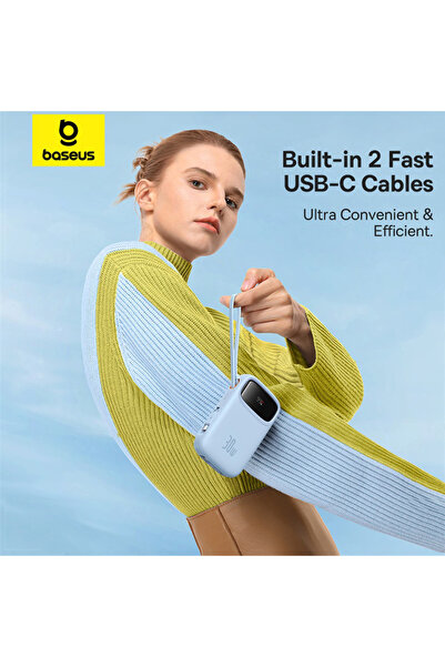 Baseus QPow2 10000mAh 30W Power Bank with Built-in Dual Type-C Cables & Digital Display Black