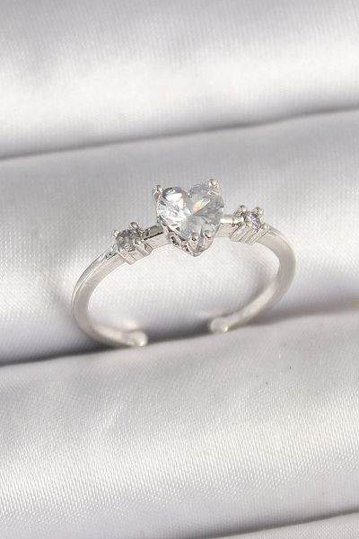 Skygo Brass Silver Color Zircon Stone Heart Model Adjustable Women's Ring - Tj-Byk3684