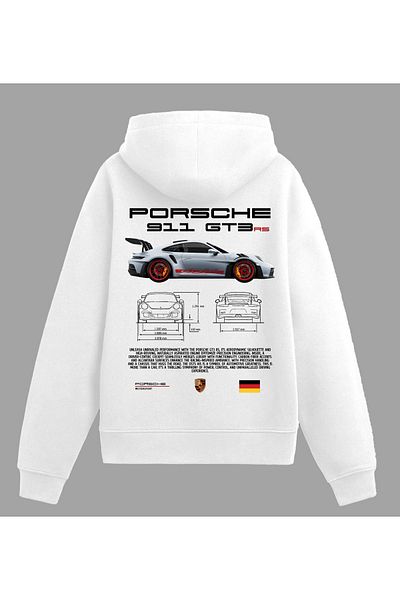 Edizen Porsche 911 Gt3 Rs Premium Hoodie Unisex Oversize 100% Cotton White Hooded Sweatshirt