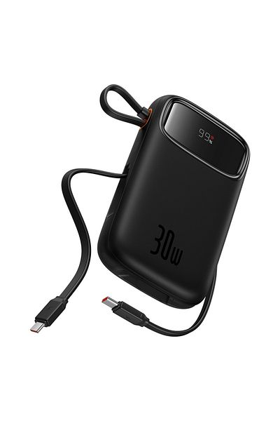 Baseus Baseus QPow2 10000mAh 30W Power Bank with Built-in Dual Type-C Cables & Digital Display Black
