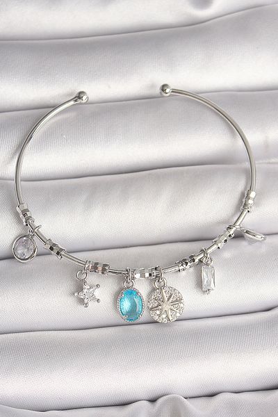 Skygo Silver Color Hanging Compass Figure Bracelet - Heart Detail Charm - Tj-Bb6902