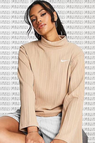 Nike Αθλητικά ρούχα Ribbed Jersey Wide Long Sleeve Corded Γυναικεία κρέμα μπλουζάκι
