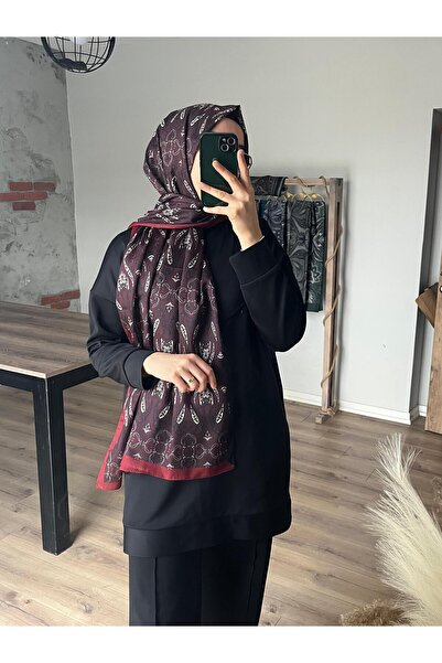 Merwiss Flare Etnik Desen Bordo Şal