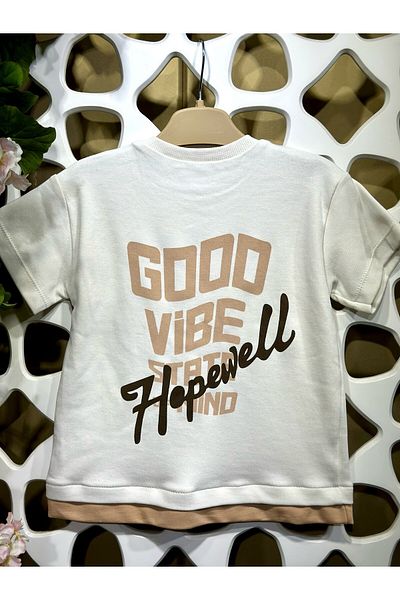 MİNYON BABY Crew Neck Brown Color Cotton Printed Summer T-Shirt Shorts Set