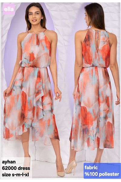AYHAN Lined Shirred Chiffon Dress