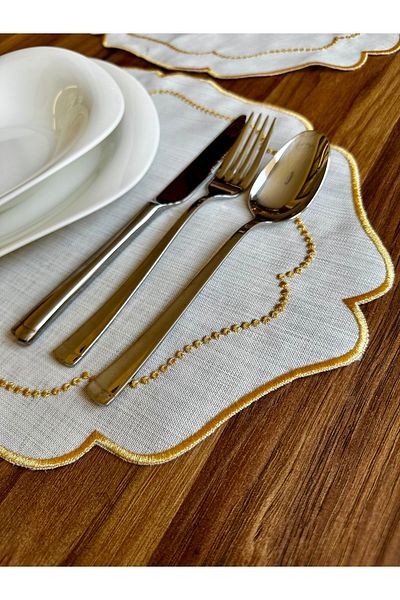 NURHAN HOME COLLECTION 2 Pieces Pearl Grain Embroidered Gold American Service Plate