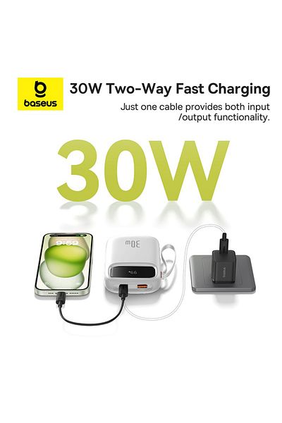Baseus Baseus QPow2 10000mAh 30W Power Bank with Built-in Dual Type-C Cables & Digital Display Black