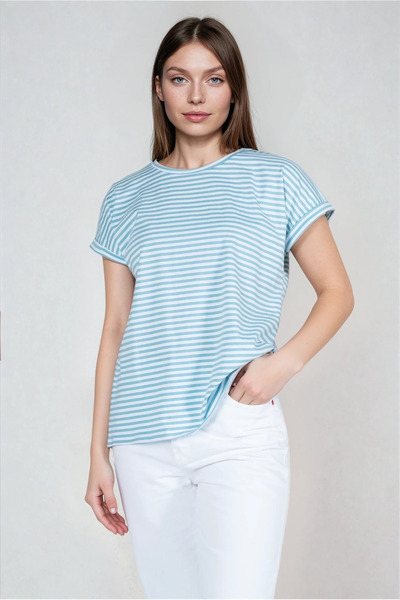 Kyron 100% Cotton Striped Low Arm Tip Double Women's T-Shirt - with Different...