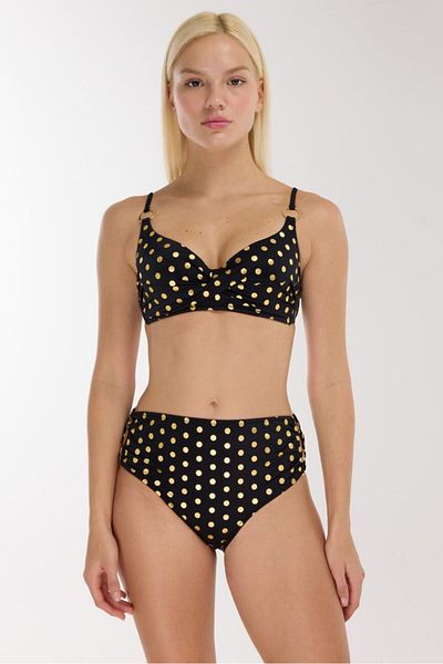 AYYILDIZ 5605 Gold Polka Dot Black Gathering Bikini Set