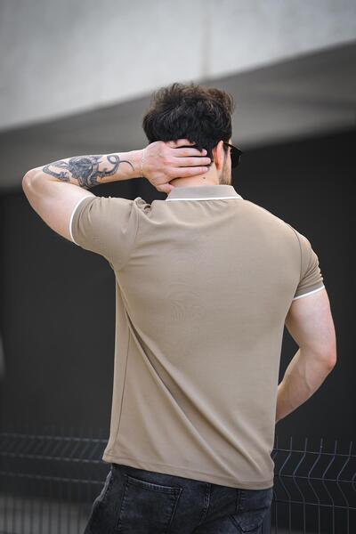 Oksit Мъжка тениска с цип и поло яка с райета, вталена кройка Calep