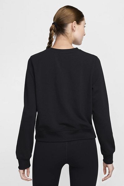 Nike Hanorac pentru femei Dri-fit One, cu gât rotund, French Terry, cu reflector, prosop francez, negru