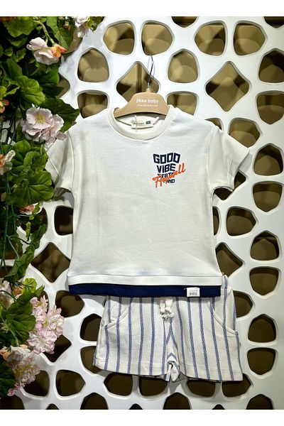 MİNYON BABY Crew Neck Brown Color Cotton Printed Summer T-Shirt Shorts Set