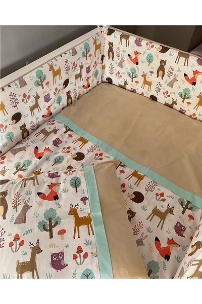 CherryPie Cute Forest Pattern and Brown Combination Baby Duvet Cover Set and Edge Protection 90X190