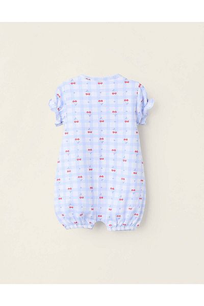 Ziddy Romper Pyjamas with Motif and Ruffles for Baby Girls 'Cherries', Blue