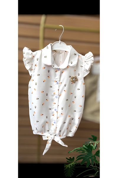 PAMPAL ÇOCUK Ruffle Sleeve Tie-Up Blouse & Shorts 2-Piece Girls' Set