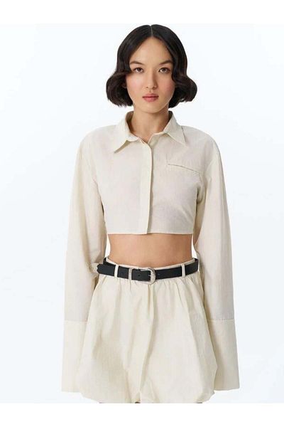 Quzu Belted Crop Top - Back Décolté Stone Style Shirt