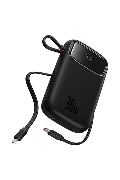 Baseus Baseus QPow2 20000mAh 30W Power Bank with Built-in Dual Type-C Cables & Digital Display Black