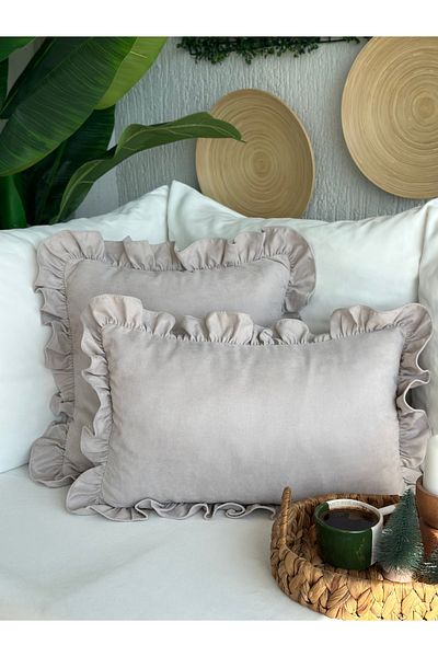 Decamor home Vintage Stone Color Frilly Throw Pillow Cover 1 Pc