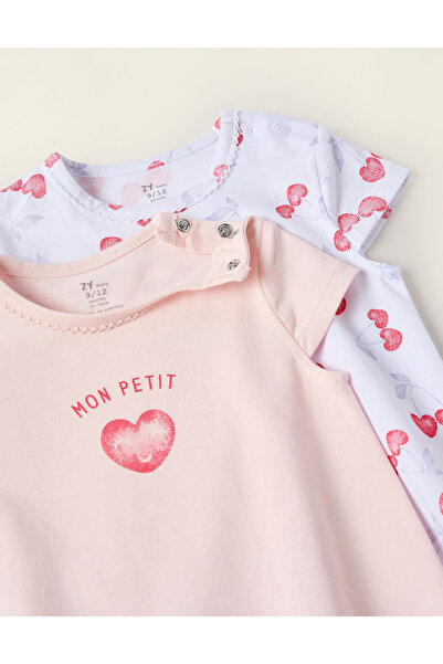 Ziddy Pack of 2 Romper-Pyjamas for Baby Girls 'Hearts', White/Pink