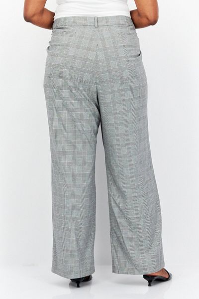 Calvin Klein Women Plus Size Checkered Wide Leg Pants, Black Combo
