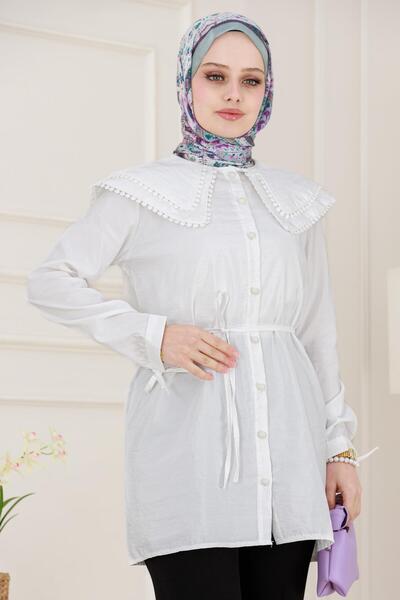 Sevitli Double Collar Lace Tunic-White