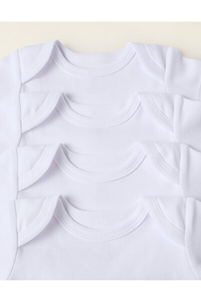 Ziddy Pack of 4 Short Sleeve Cotton Bodysuits for Baby, White