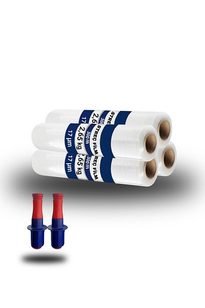 HUZUR 4 Pieces of Transparent Handheld 17 Micron 300 Meter Pallet Stretch Film Hand Apparatus with Gift