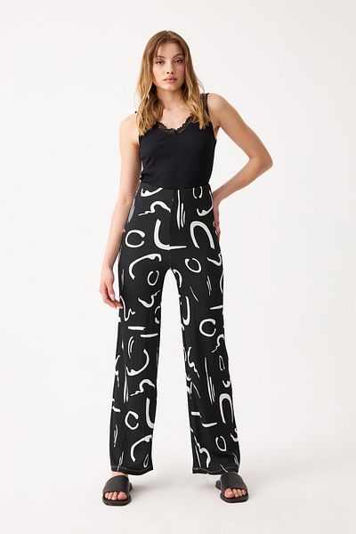 Know Women's Black Patterned Pipe Leg Trousers