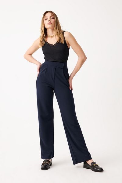 Know Women's Navy Blue Lycra Velcro Closure Palazzo Trousers