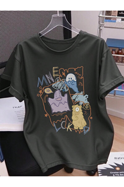 Revasser Unisex Erkek/Kadın WOW Özel Baskılı Oversize Pamuklu Bisiklet Yaka T...