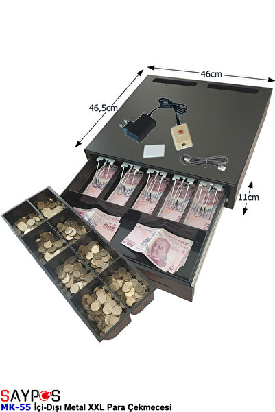 SAYPOS Açma Butonlu İçi-Dışı Full Metal Ağır Yük Para Çekmecesi 5 Geniş Bankn...