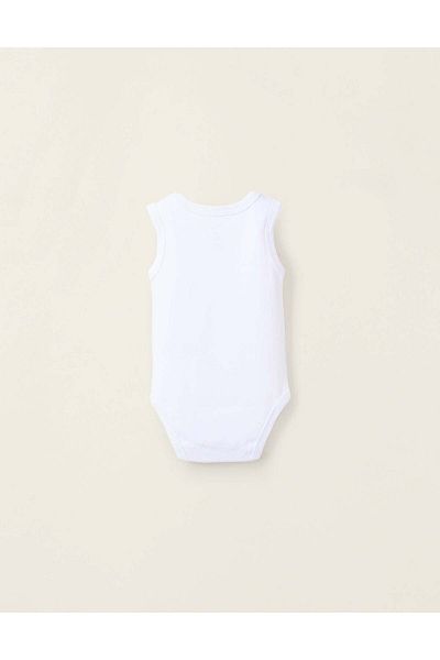 Ziddy Pack of 4 Sleeveless Cotton Bodysuits for Babies, White