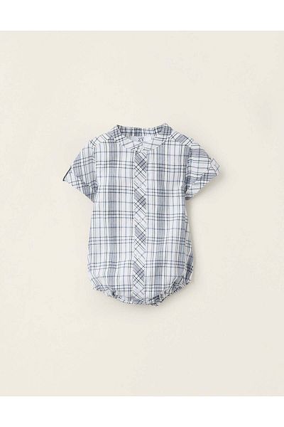 Ziddy Checkered Bodysuit-Shirt for Newborns 'You & Me', White/Blue