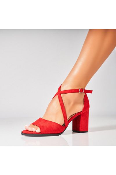 Joana Women's Red Heeled Sandals Made of Eco-Suede Leather Lexa