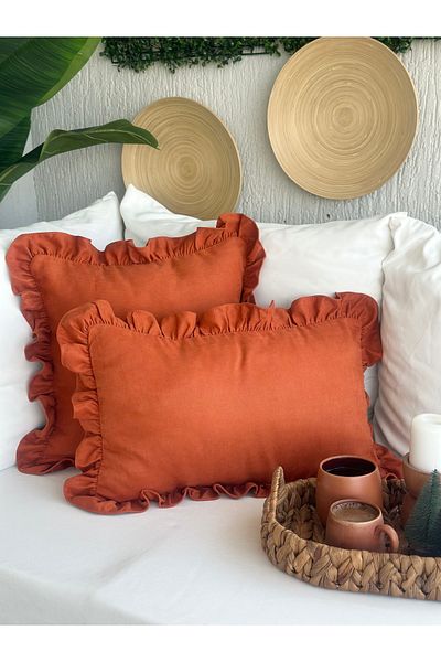 Decamor home Κάλυμμα μαξιλαριού Vintage Frilly Brick Color Cinnamon 1 τεμ