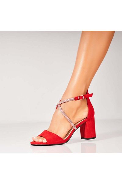 Joana Women's Red Heeled Sandals Made of Eco-Suede Leather Londyn2