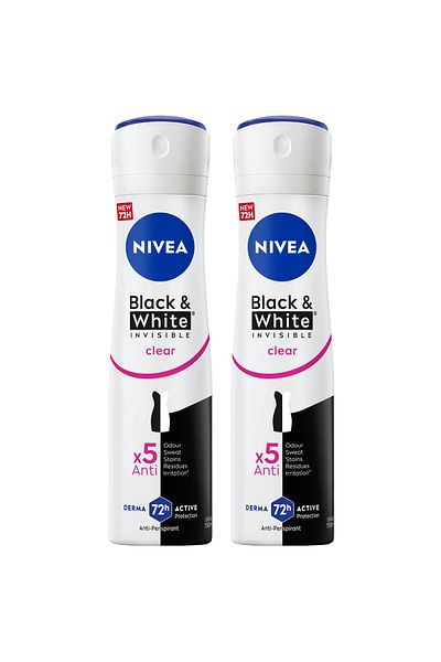 NIVEA Black & White Invisible Anti-Perspirant Deodorant Spray for Women, Clear, 72H Active Protectio