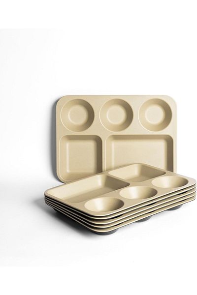 mastergold 4-Piece Divided Melamine Plates (33.8*24.7cm)| Break-Resistant Snack Tray for Nuts, Sauces, Desserts