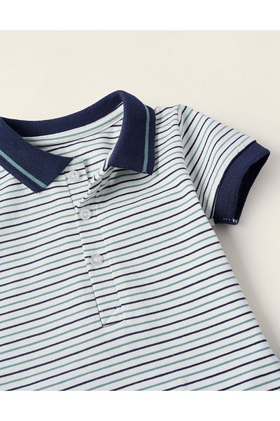 Ziddy Short Sleeve Striped Polo Bodysuit for Newborns, White/Blue/Green