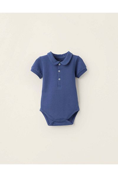 Ziddy Short Sleeve Polo-Bodysuit for Newborns 'B&S', Dark Blue