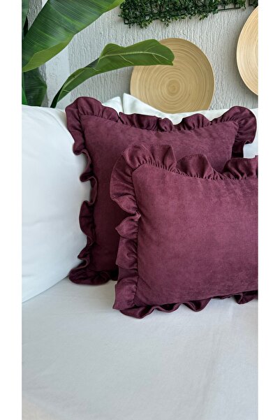 Decamor home غطاء وسادة مزخرف بالكشكشة بلون البرقوق الكلاسيكي قطعة واحدة