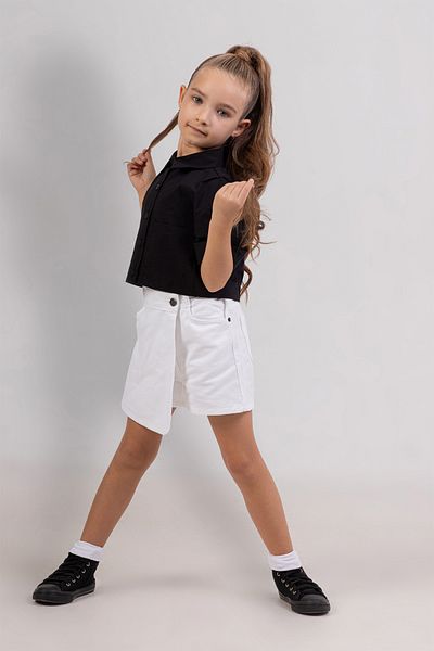 DMB BOYS & GIRLS Adjustable Elastic Waist Pocket Buttoned Double Breasted Cotton Denim Shorts Skirt