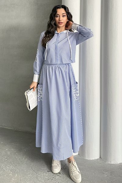 MD trend Women's Striped Hooded Shirt Skirt Double Set