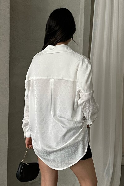 MD trend Kadın Desenli Balon Kollu Jakar Oversize Gömlek