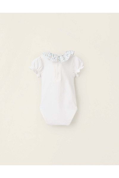 Ziddy Floral Collar Bodysuit for Newborn Girls, White