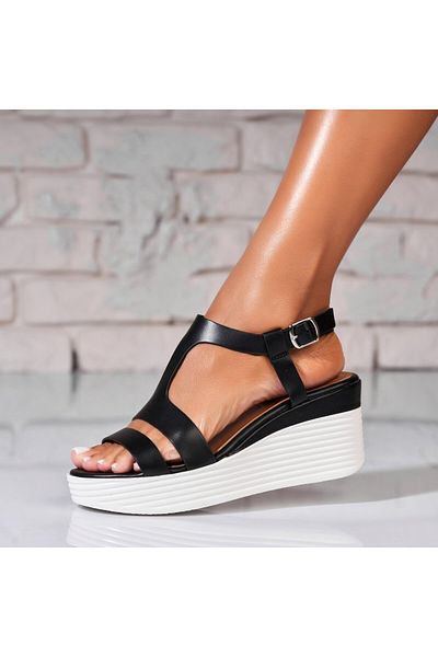 Joana Sandale dama cu platforma Negre din Piele Ecologica Kona