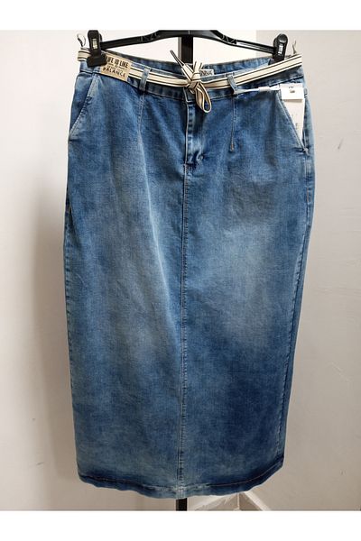 AKŞEN GİYİM Plus Size Women's Stonished Washed Denim Fabric Lace up Back Slit Long Jeans Skirt