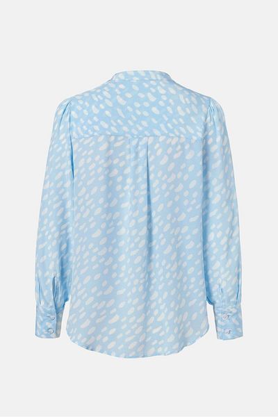 Tchibo Women Round Neck Long Sleeve Printed Top, Sky Blue