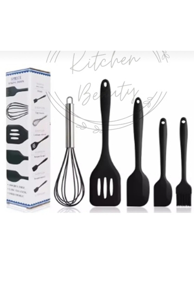altınmutfak 5 Parça Yanmaz Yapışmaz Mutfak Pasta Seti Slikon Yumurta Fırçası Kaşık Bıçak Çırpıcı Spatula Seti
