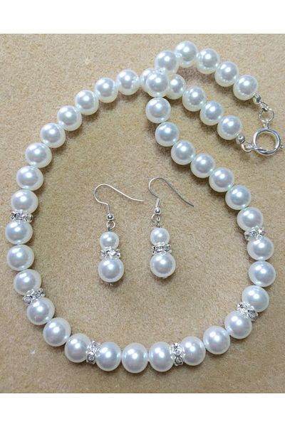 MODAMAYS 2Pcs White Color Stone Pearl Women's Jewelry Set B2489M